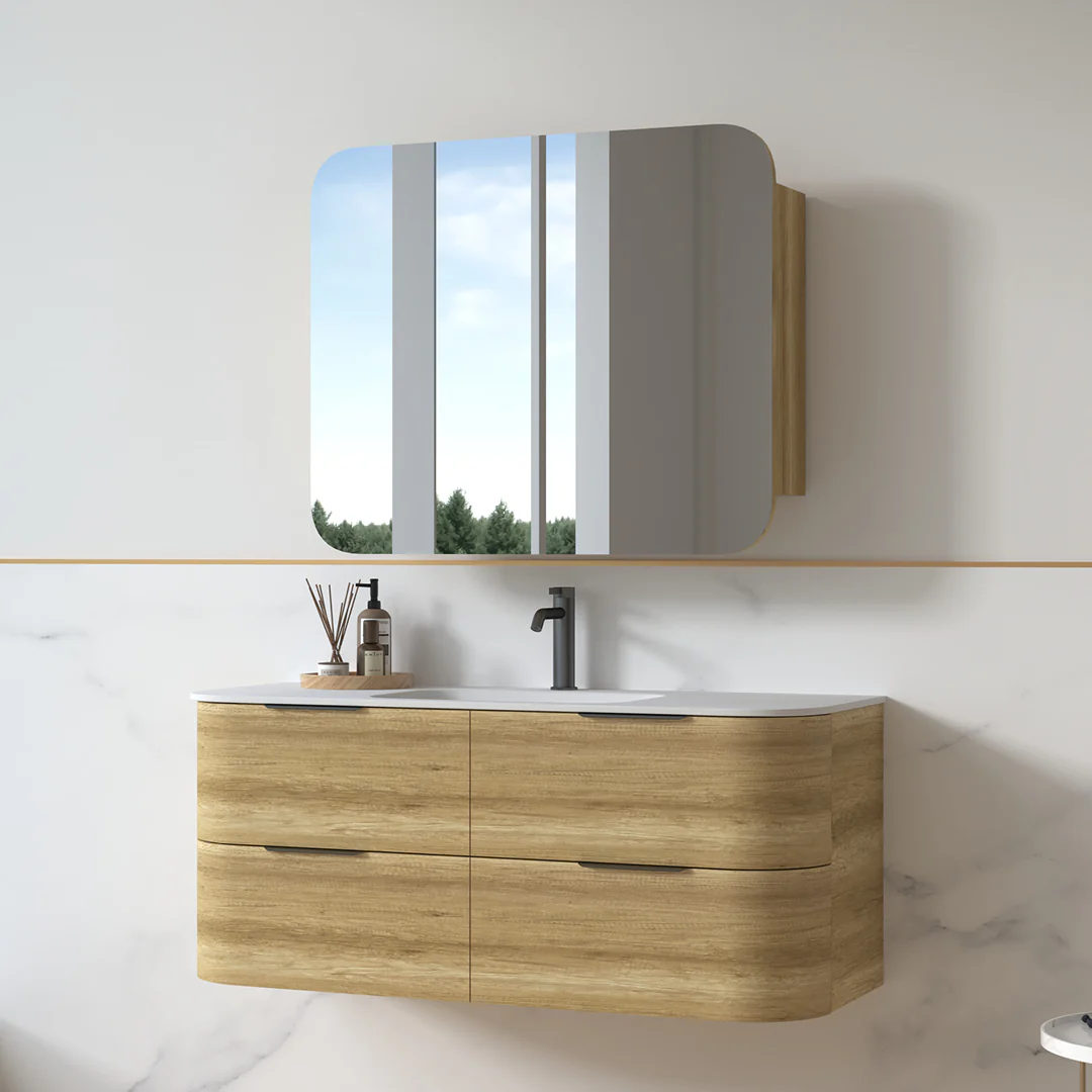 Anela 1200 Curved Sand Oak Wall Hung Vanity - Image 8