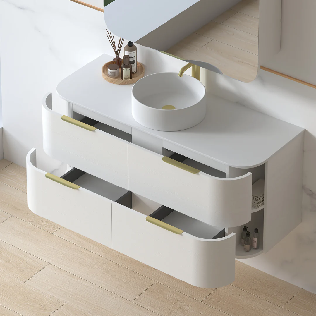 Anela 1200 Curved White Grain Wall Hung Vanity - Image 4