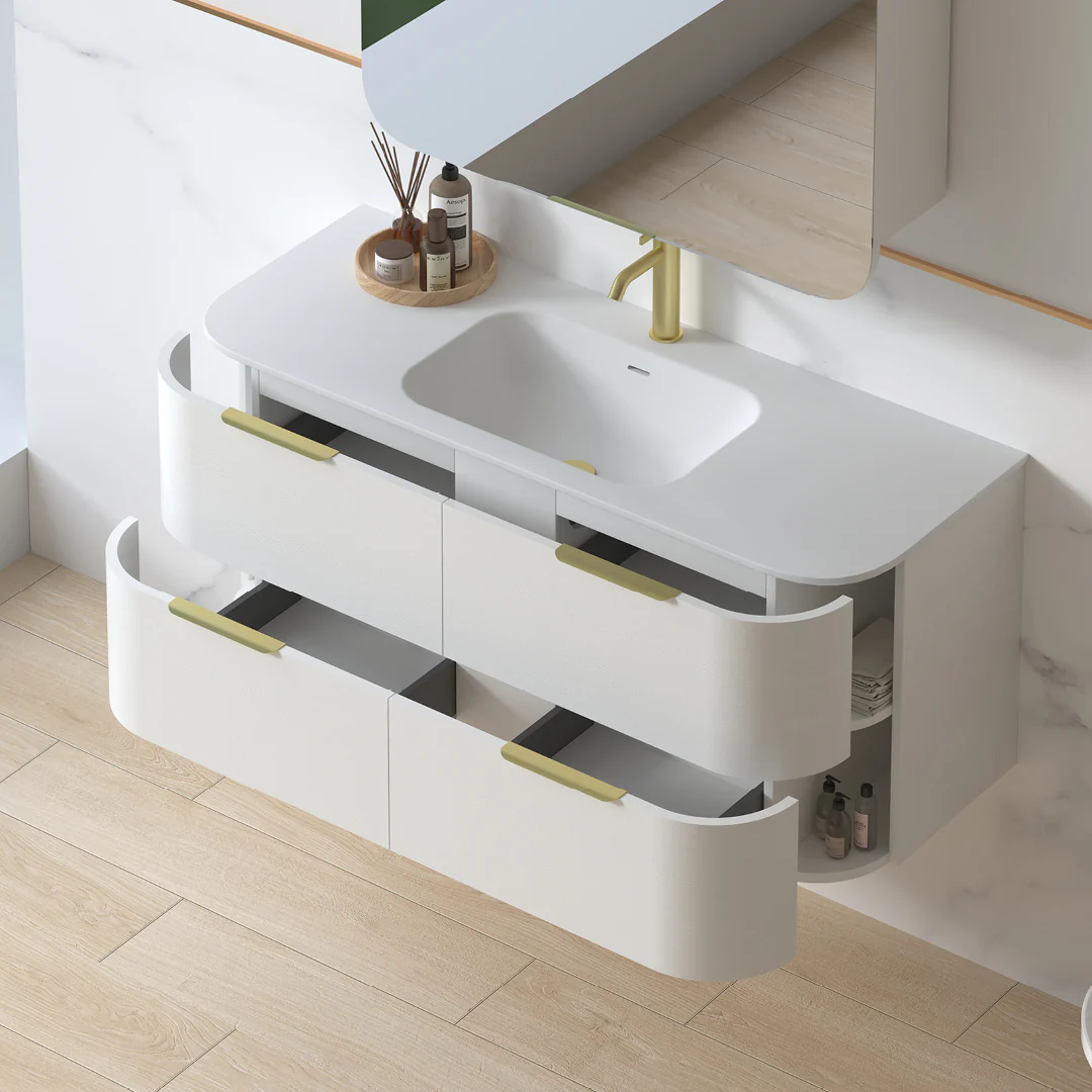 Anela 1200 Curved White Grain Wall Hung Vanity - Image 7