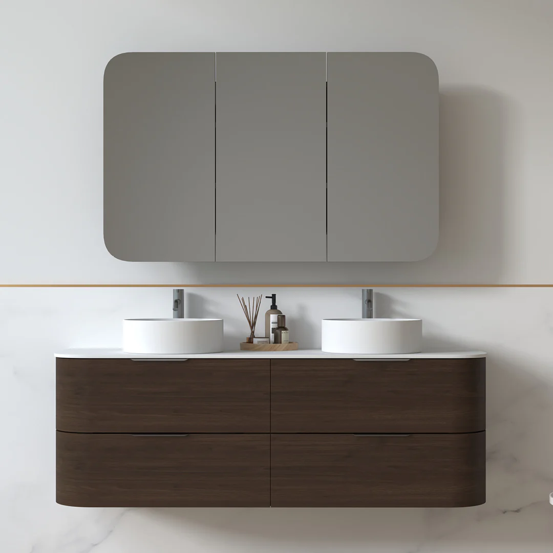 Anela 1500 Curved Alder Walnut Wall Hung Vanity