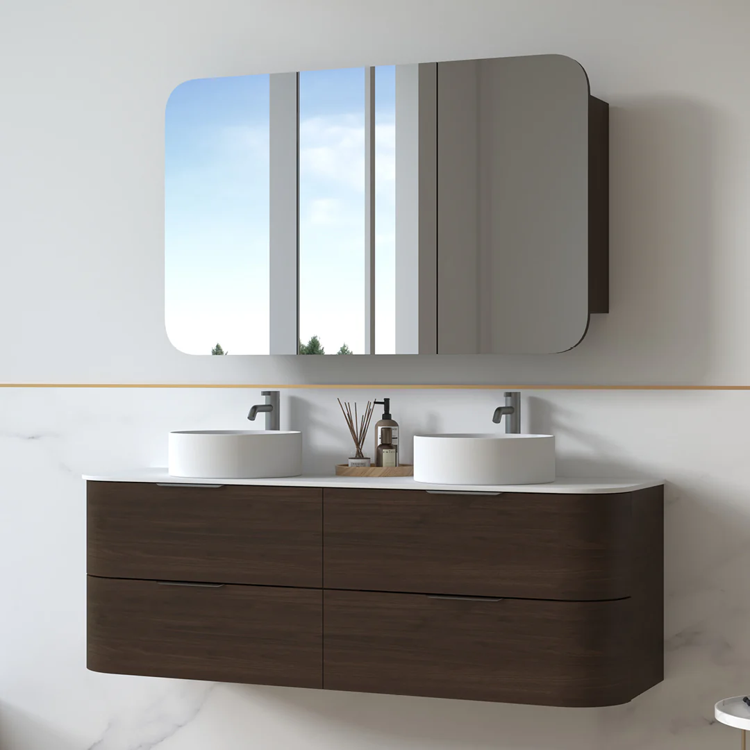 Anela 1500 Curved Alder Walnut Wall Hung Vanity - Image 2