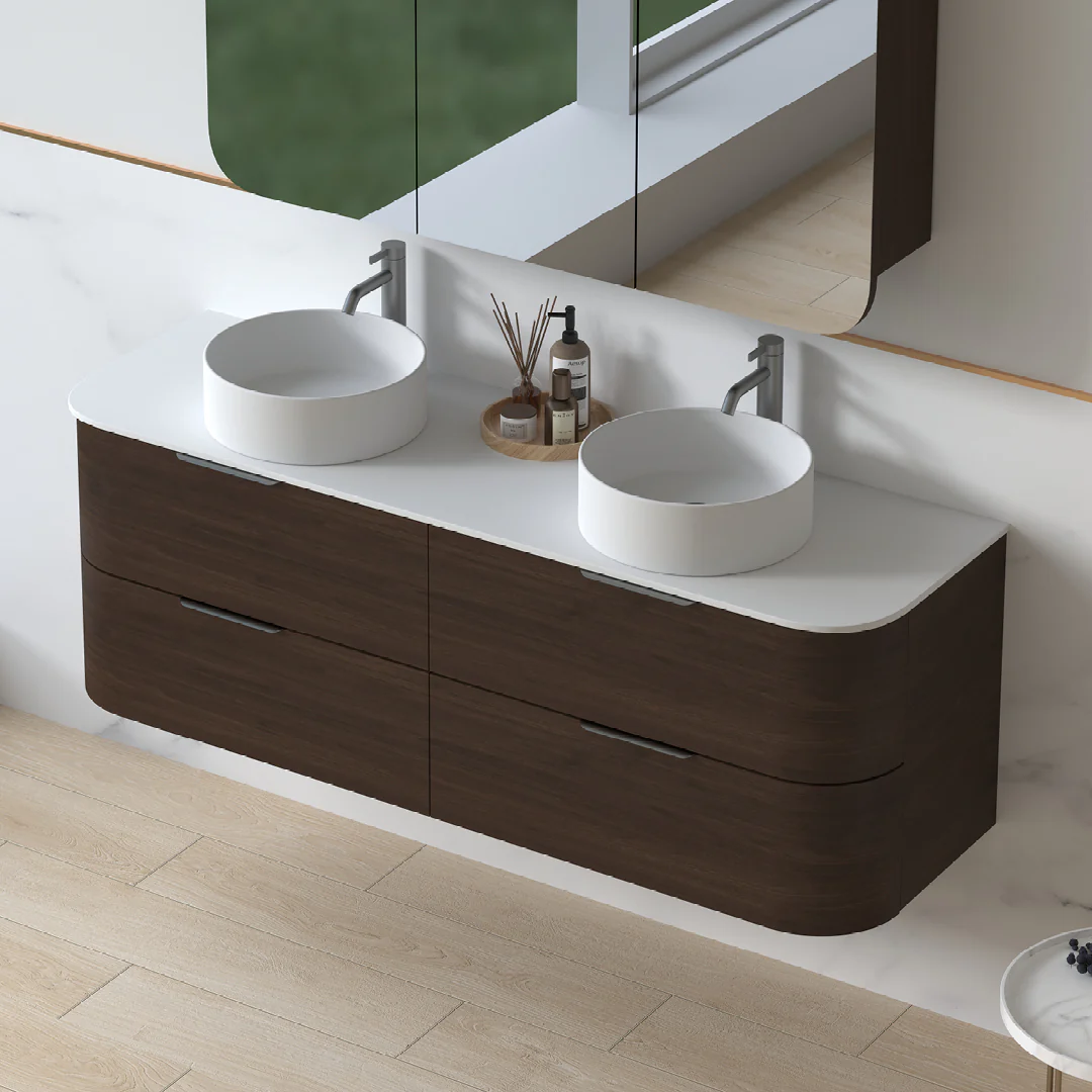 Anela 1500 Curved Alder Walnut Wall Hung Vanity - Image 3