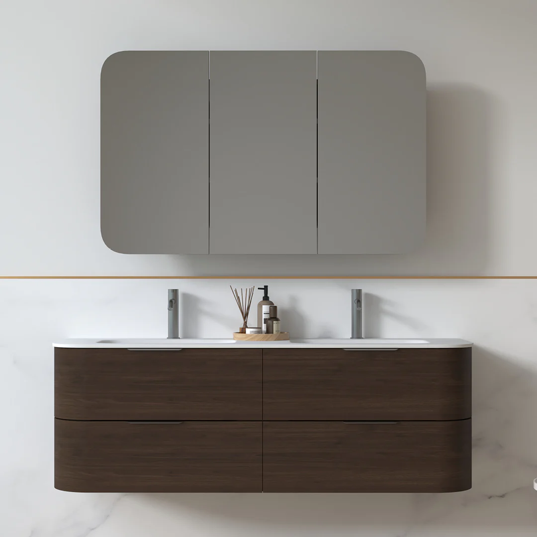Anela 1500 Curved Alder Walnut Wall Hung Vanity - Image 5