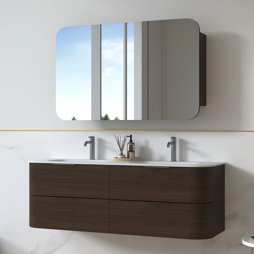 Anela 1500 Curved Alder Walnut Wall Hung Vanity - Image 6