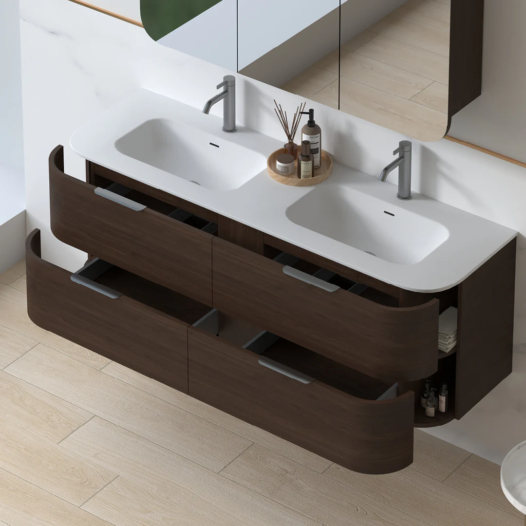 Anela 1500 Curved Alder Walnut Wall Hung Vanity - Image 7