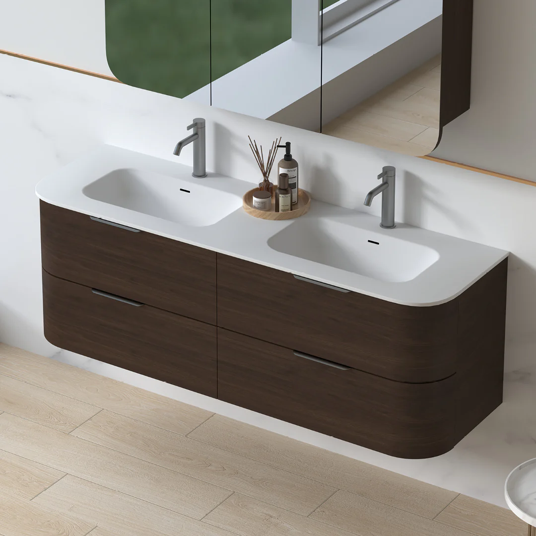 Anela 1500 Curved Alder Walnut Wall Hung Vanity - Image 8