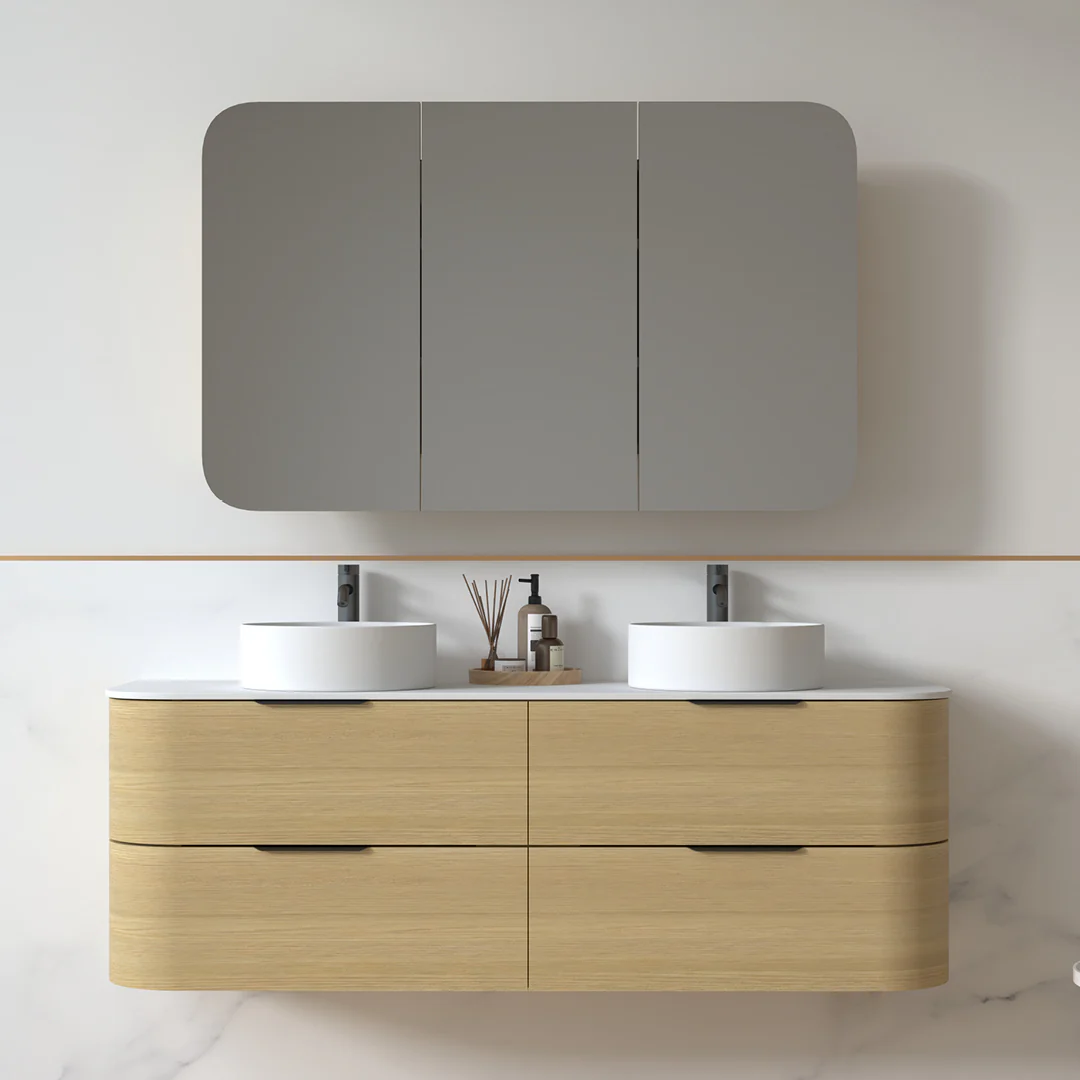 Anela 1500 Curved Blonde Oak Wall Hung Vanity