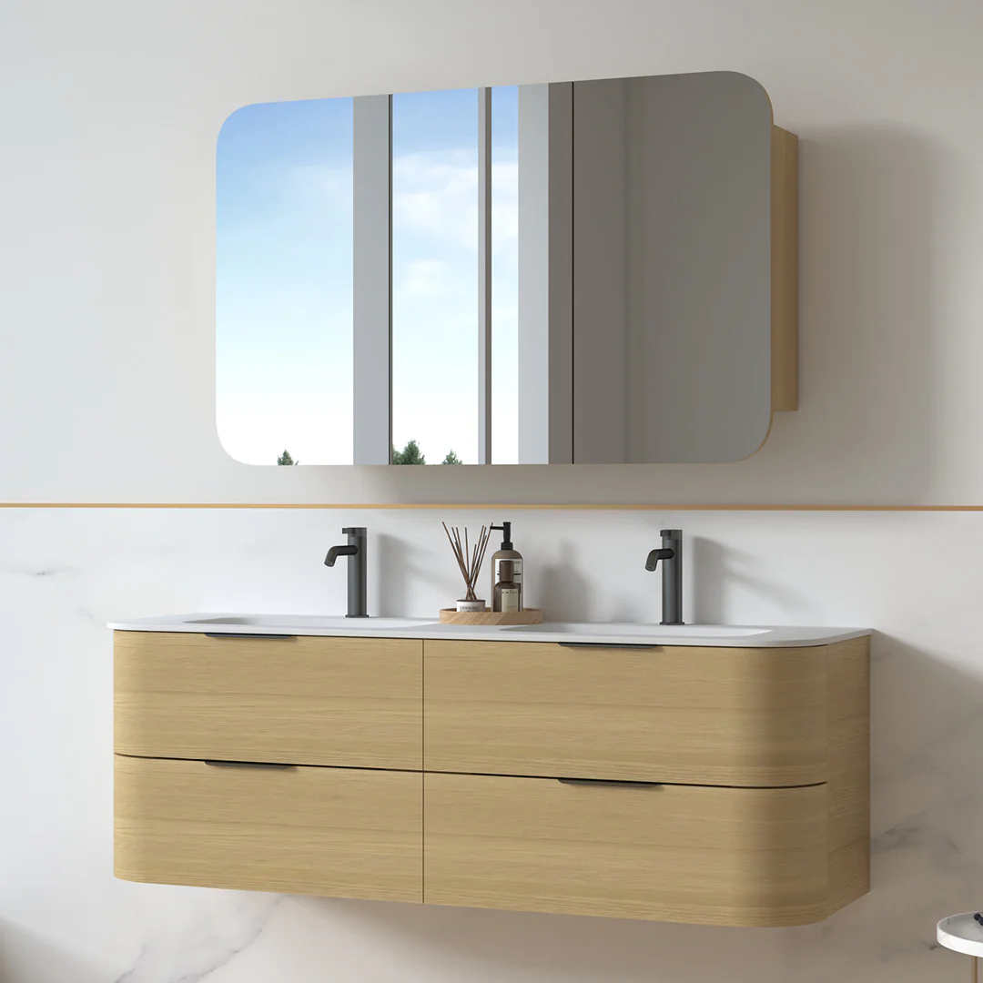 Anela 1500 Curved Blonde Oak Wall Hung Vanity - Image 8