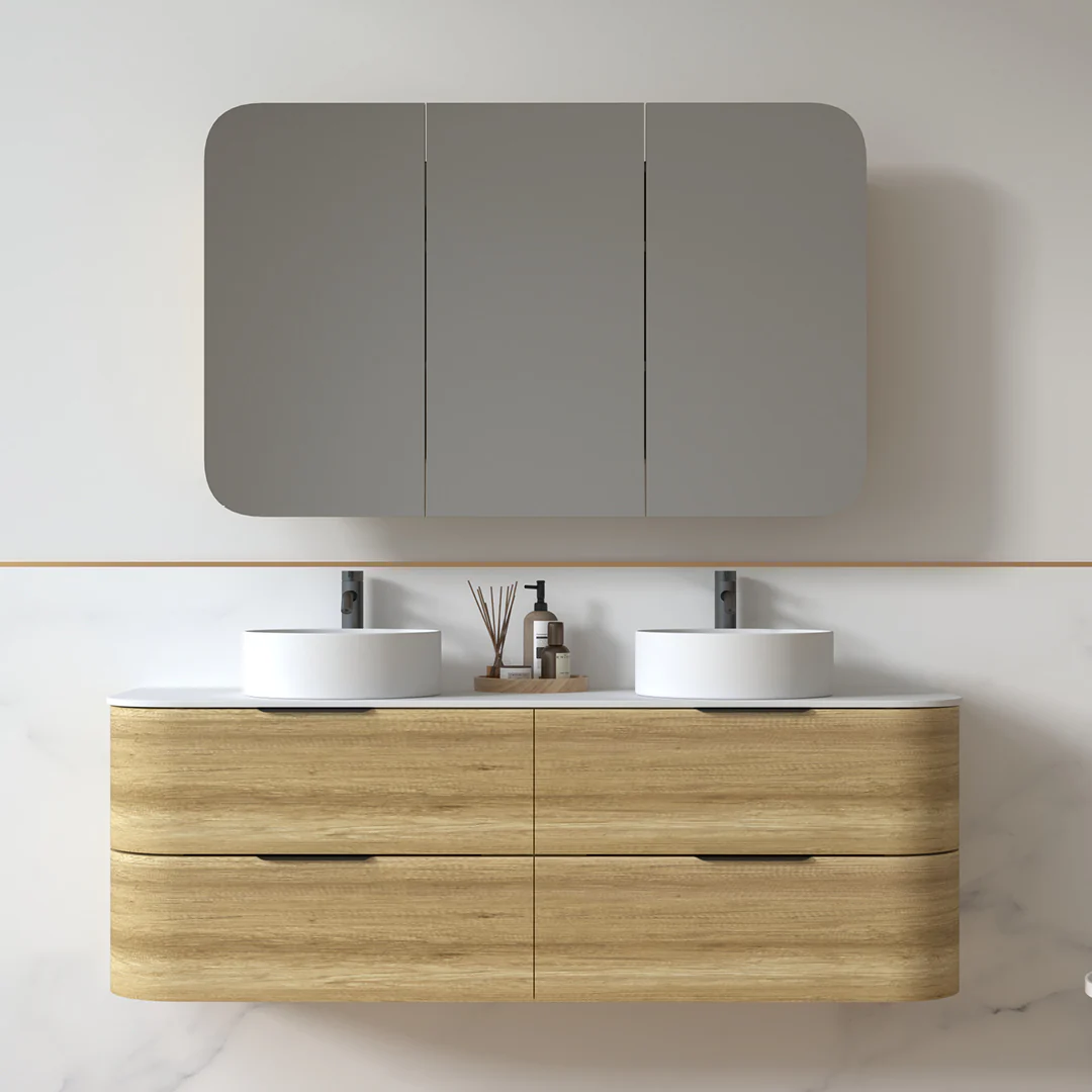 Anela 1500 Curved Sand Oak Wall Hung Vanity