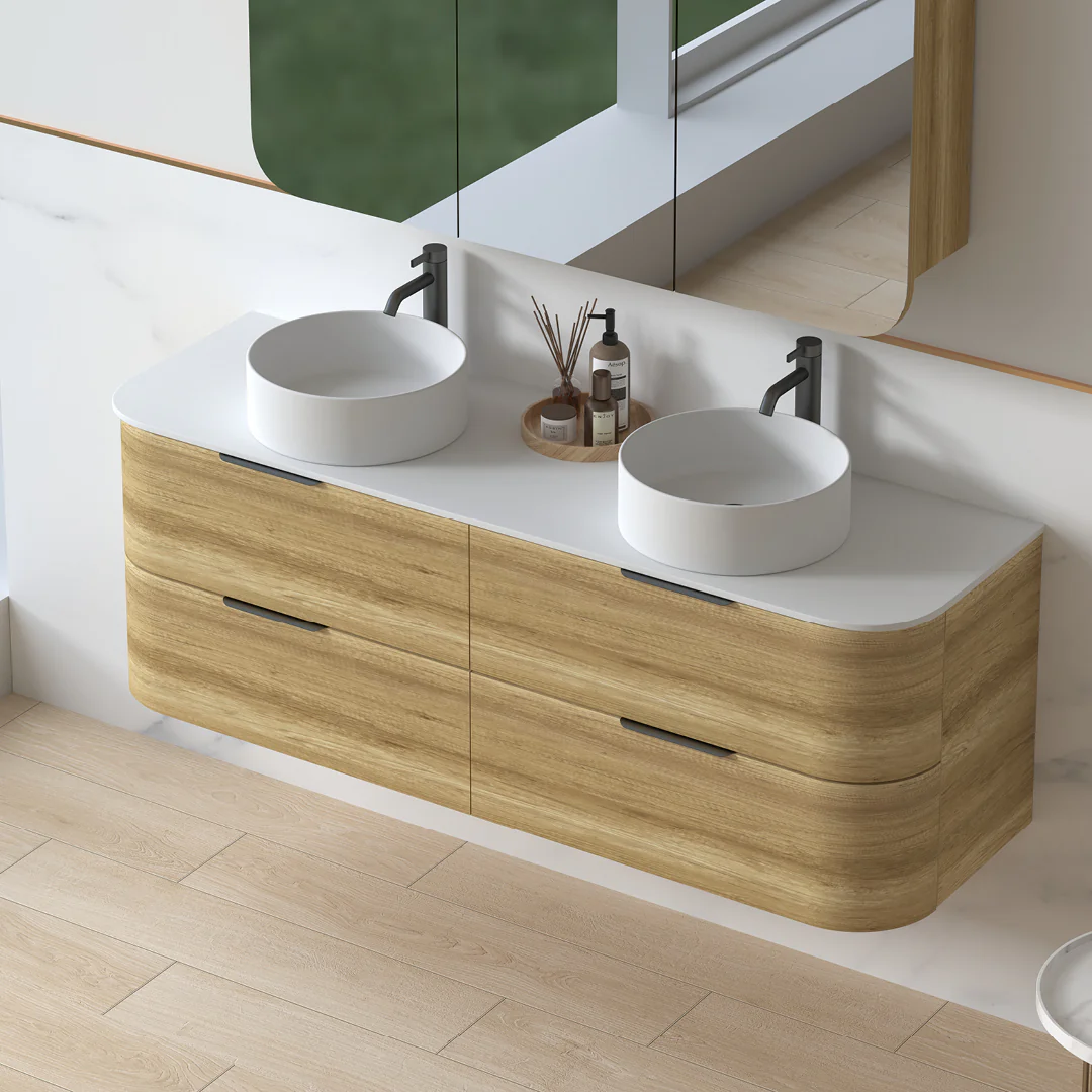 Anela 1500 Curved Sand Oak Wall Hung Vanity - Image 3