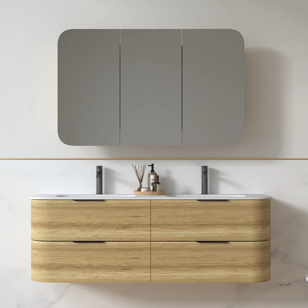 Anela 1500 Curved Sand Oak Wall Hung Vanity - Image 5