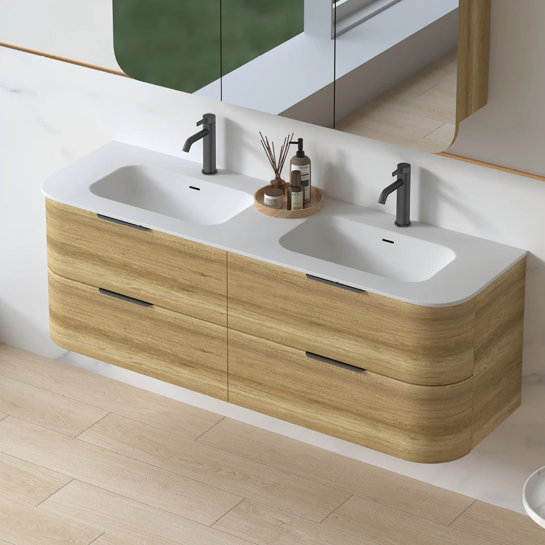 Anela 1500 Curved Sand Oak Wall Hung Vanity - Image 6
