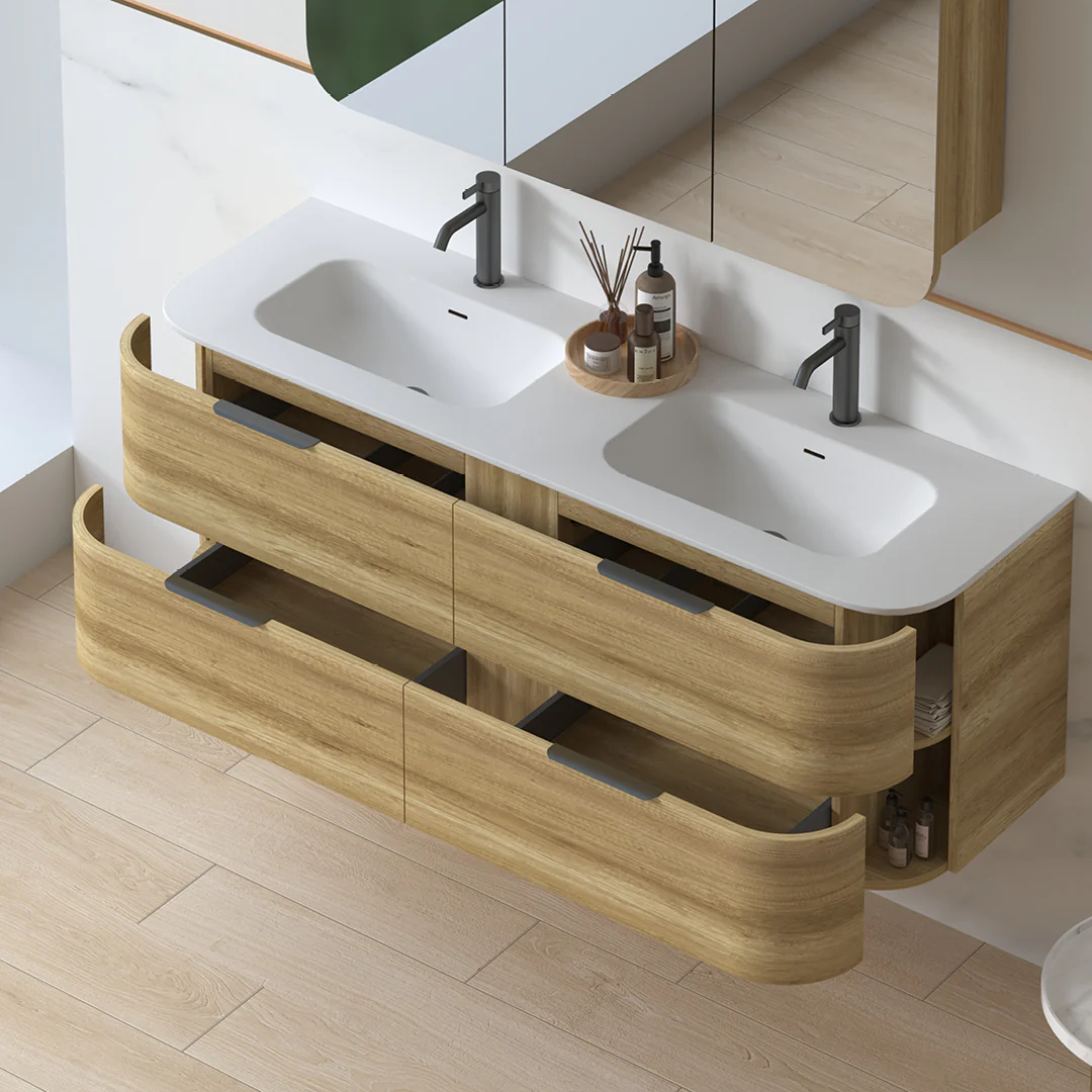 Anela 1500 Curved Sand Oak Wall Hung Vanity - Image 7
