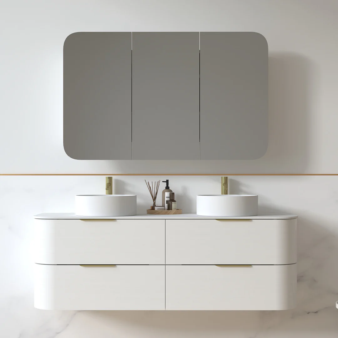 Anela 1500 Curved White Grain Wall Hung Vanity