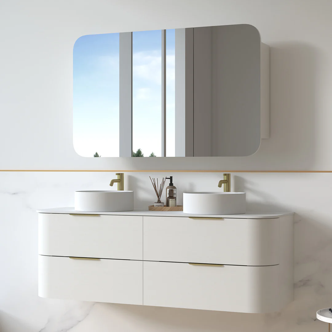 Anela 1500 Curved White Grain Wall Hung Vanity - Image 2