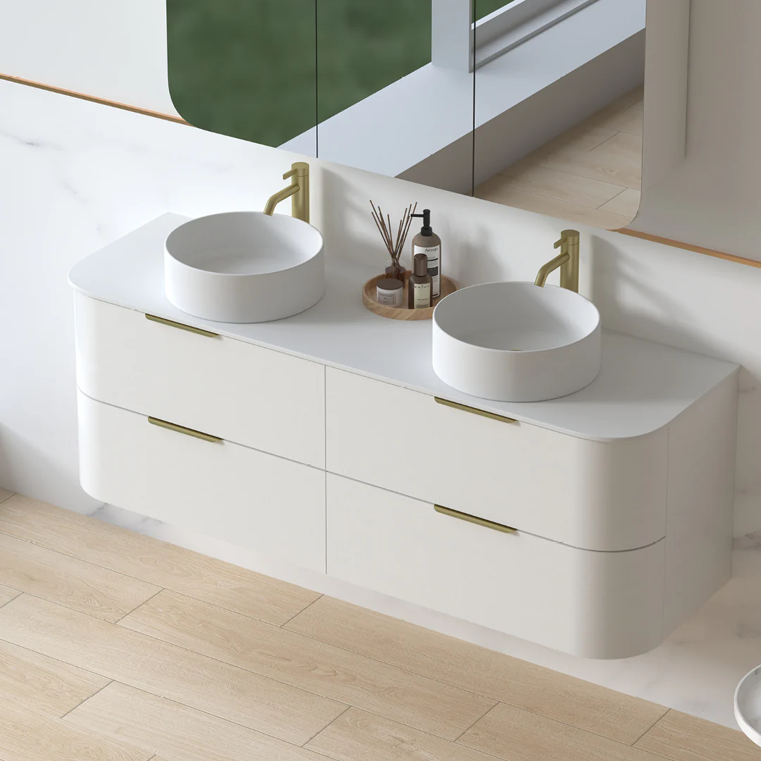 Anela 1500 Curved White Grain Wall Hung Vanity - Image 3