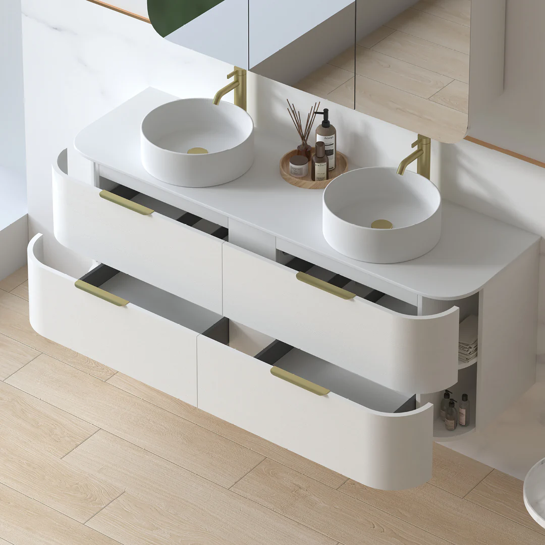 Anela 1500 Curved White Grain Wall Hung Vanity - Image 4