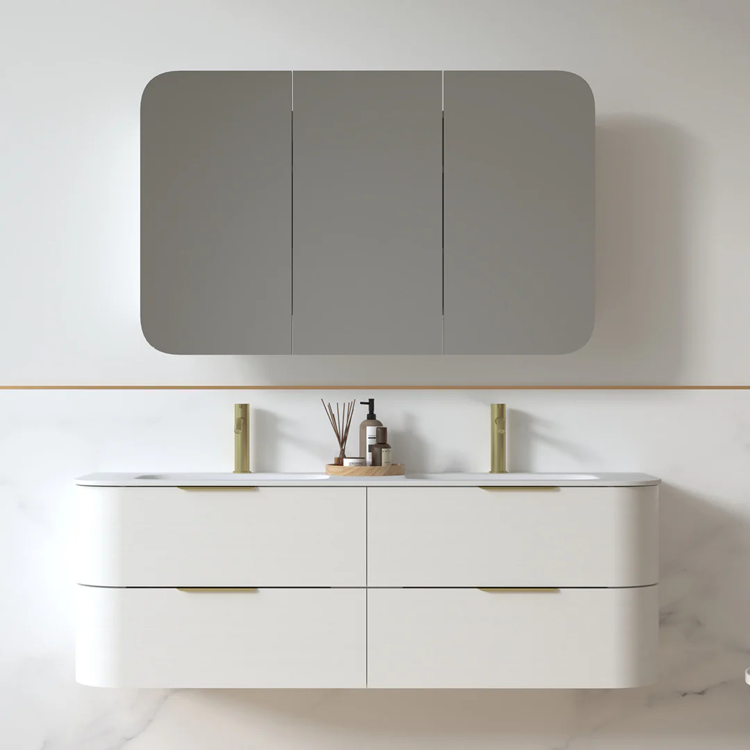 Anela 1500 Curved White Grain Wall Hung Vanity - Image 5
