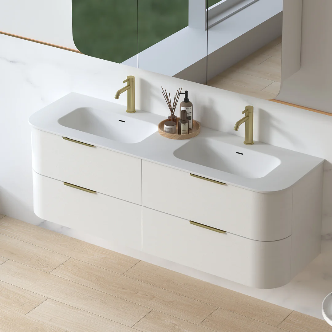 Anela 1500 Curved White Grain Wall Hung Vanity - Image 6