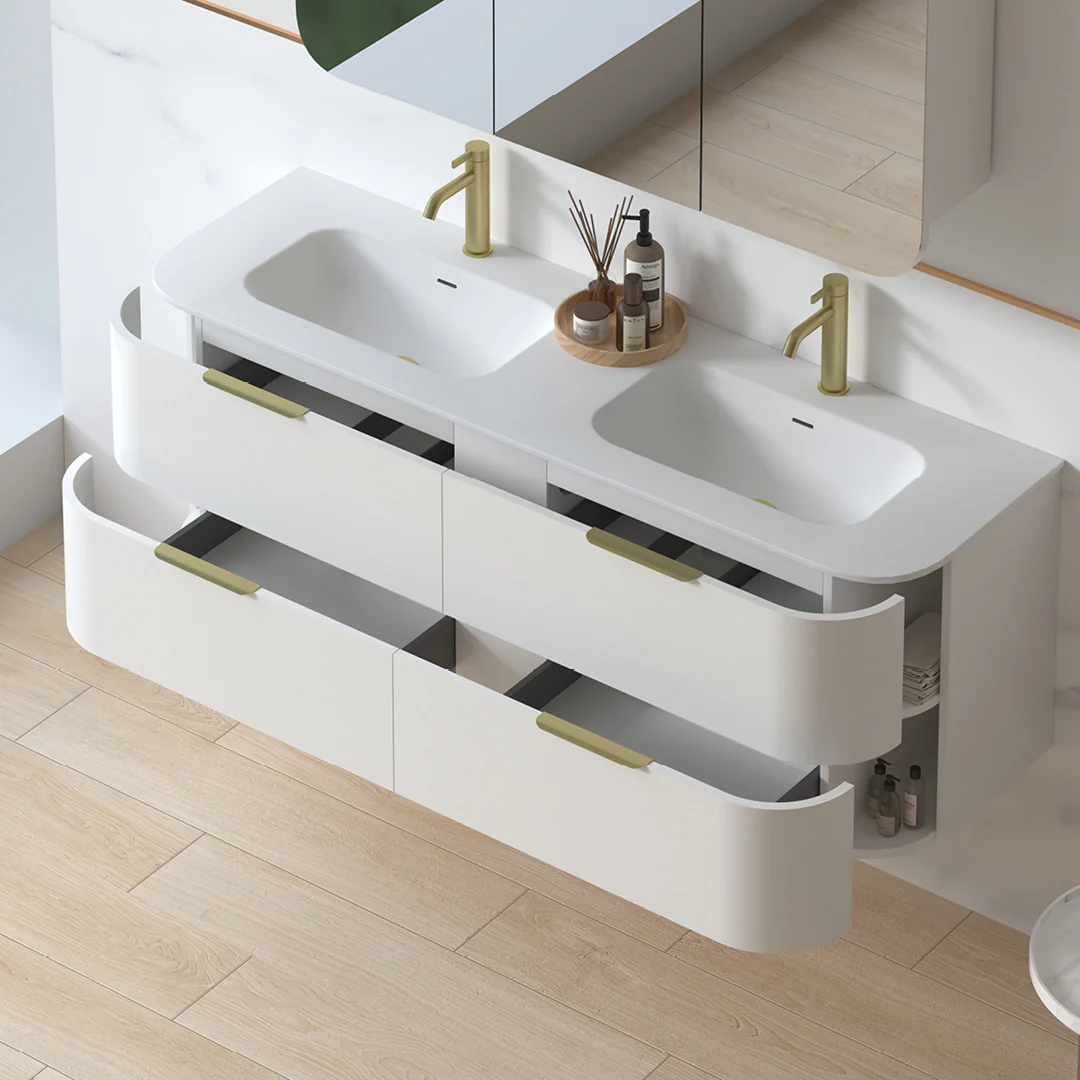 Anela 1500 Curved White Grain Wall Hung Vanity - Image 7