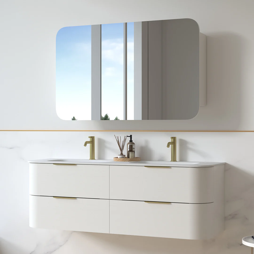 Anela 1500 Curved White Grain Wall Hung Vanity - Image 8