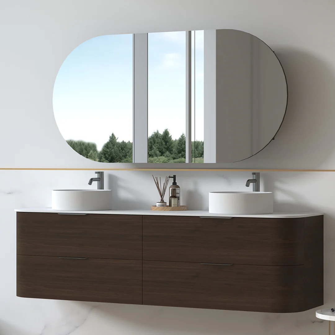 Anela 1800 Curved Alder Walnut Wall Hung Vanity - Image 2