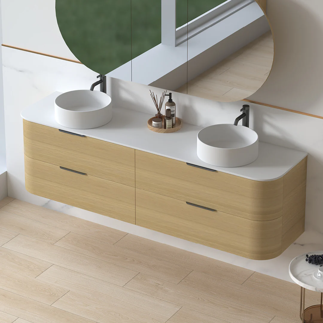 Anela 1800 Curved Blonde Oak Wall Hung Vanity - Image 3
