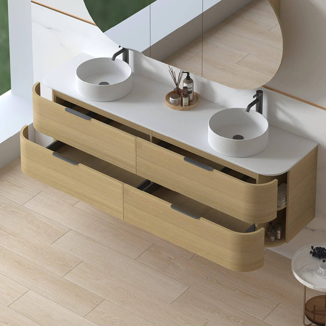 Anela 1800 Curved Blonde Oak Wall Hung Vanity - Image 4