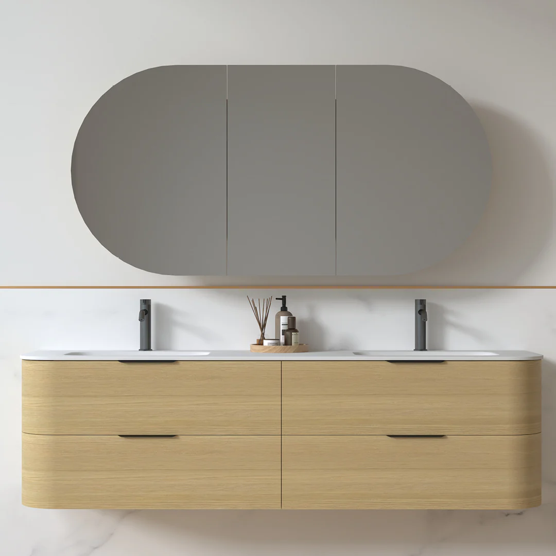 Anela 1800 Curved Blonde Oak Wall Hung Vanity - Image 5