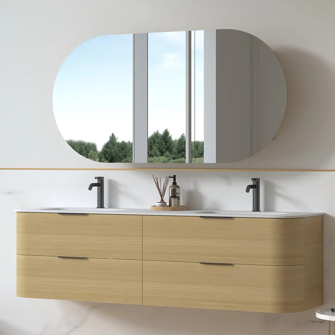 Anela 1800 Curved Blonde Oak Wall Hung Vanity - Image 6