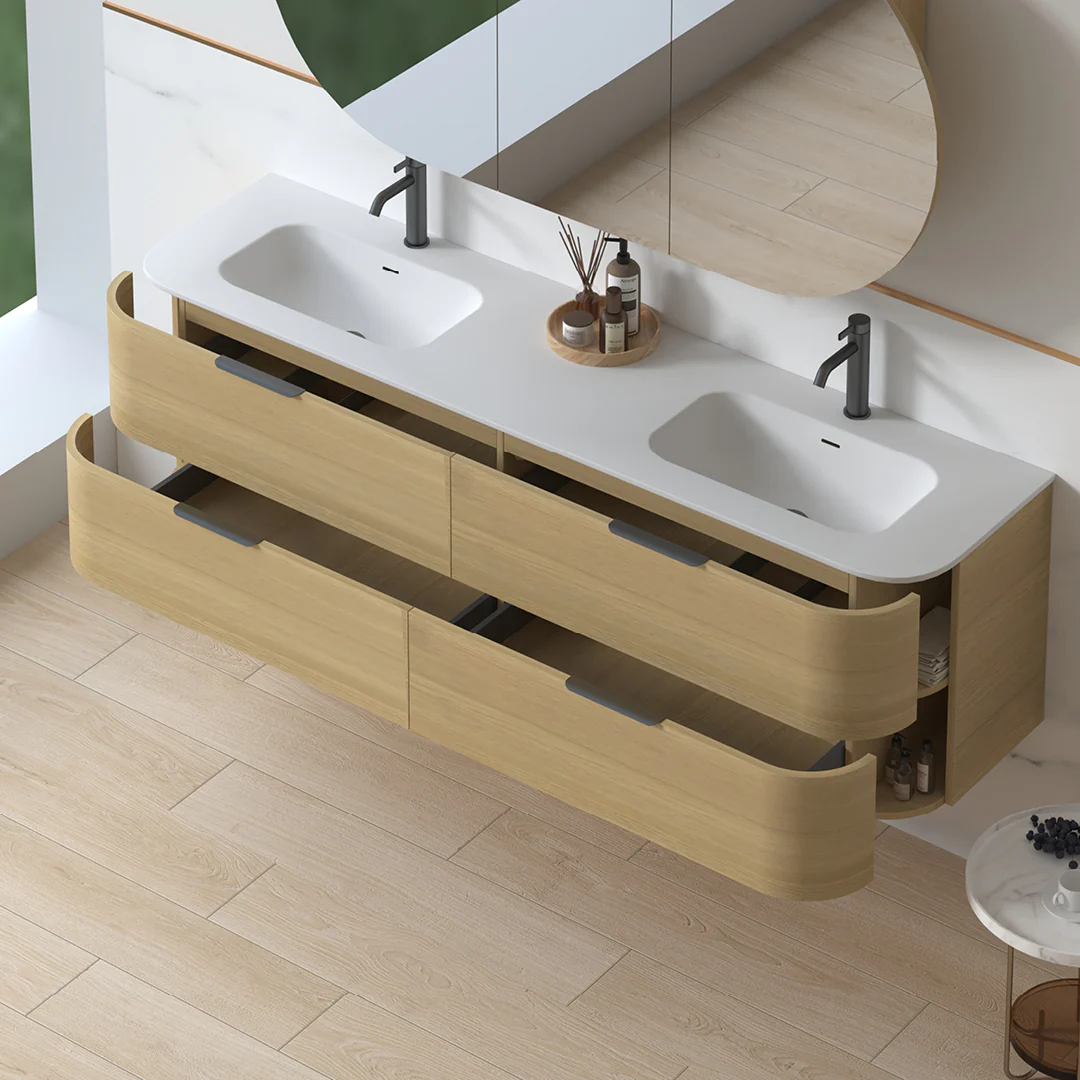 Anela 1800 Curved Blonde Oak Wall Hung Vanity - Image 7