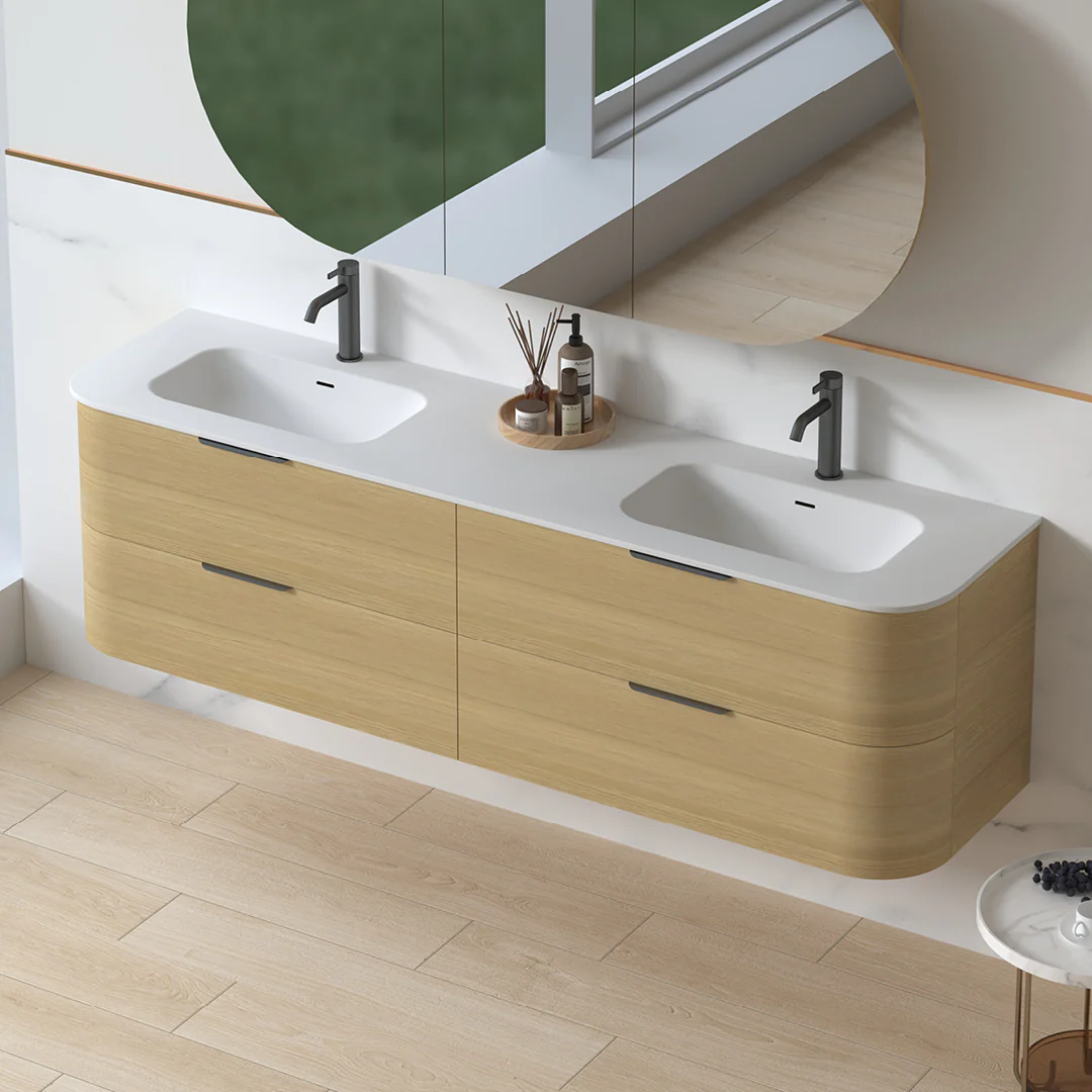 Anela 1800 Curved Blonde Oak Wall Hung Vanity - Image 8
