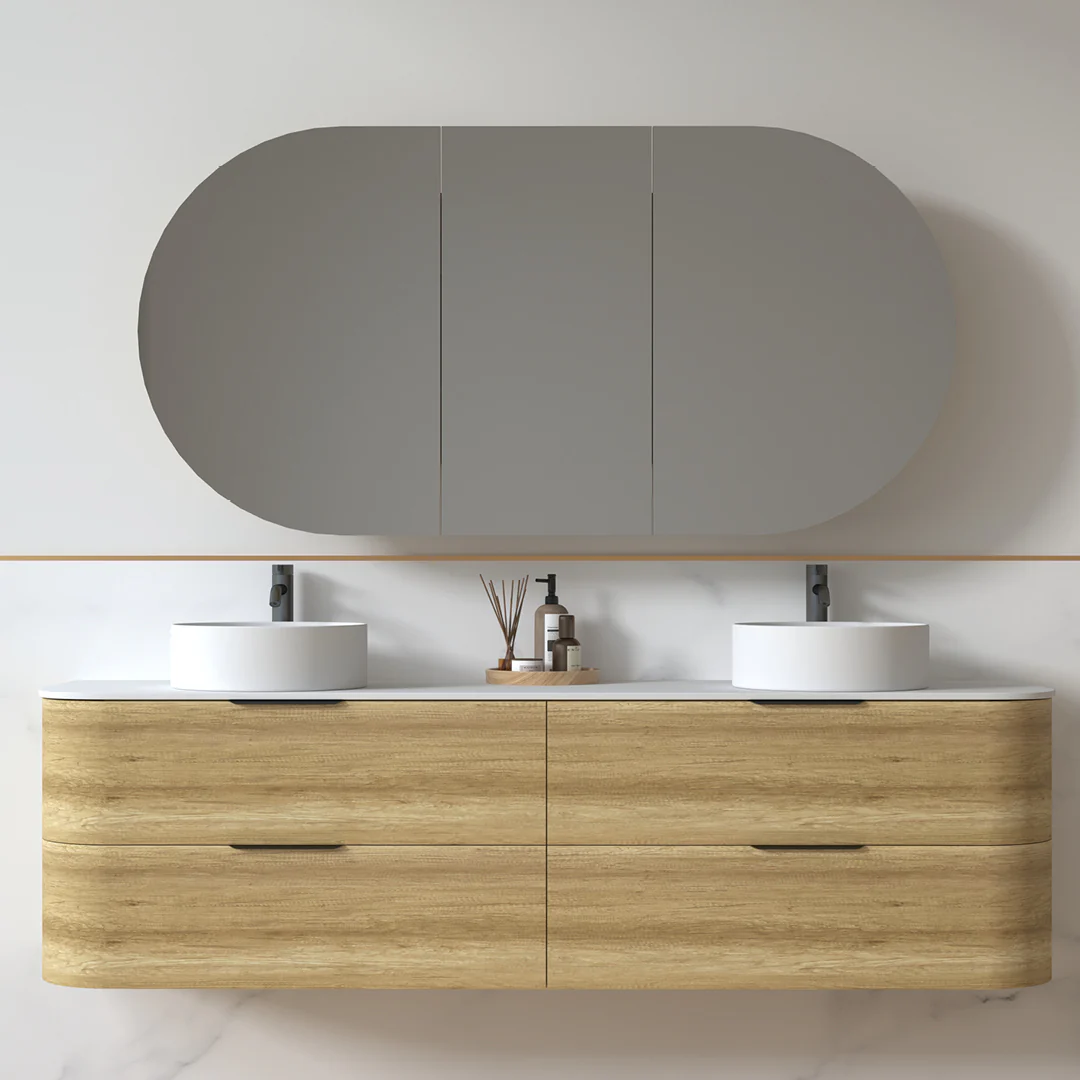 Anela 1800 Curved Sand Oak Wall Hung Vanity