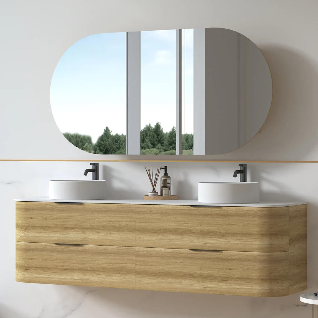 Anela 1800 Curved Sand Oak Wall Hung Vanity - Image 2
