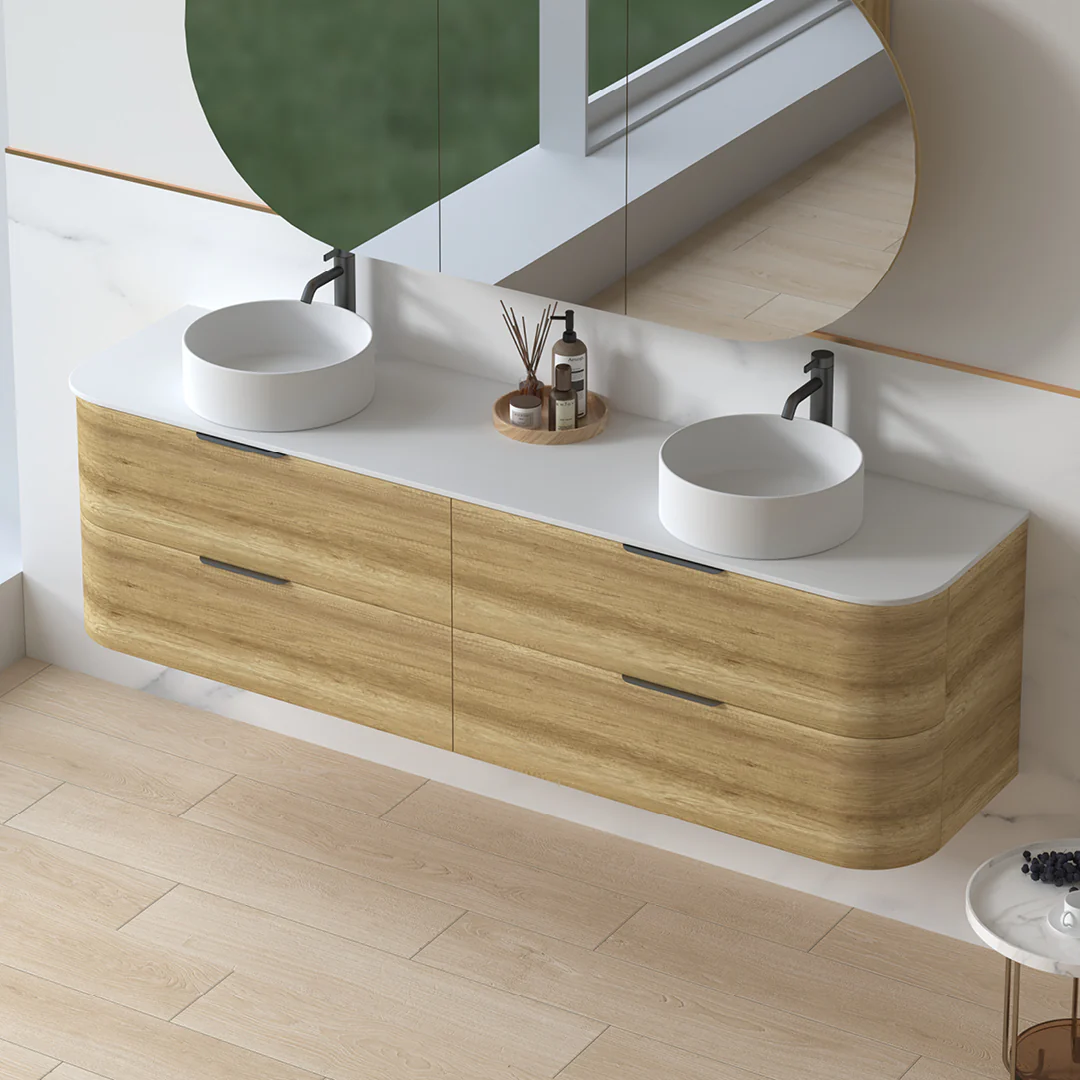 Anela 1800 Curved Sand Oak Wall Hung Vanity - Image 3