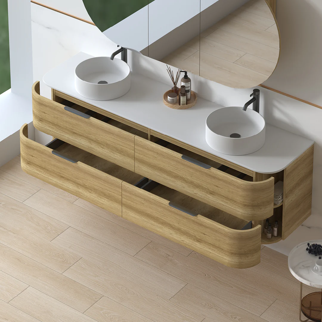 Anela 1800 Curved Sand Oak Wall Hung Vanity - Image 4