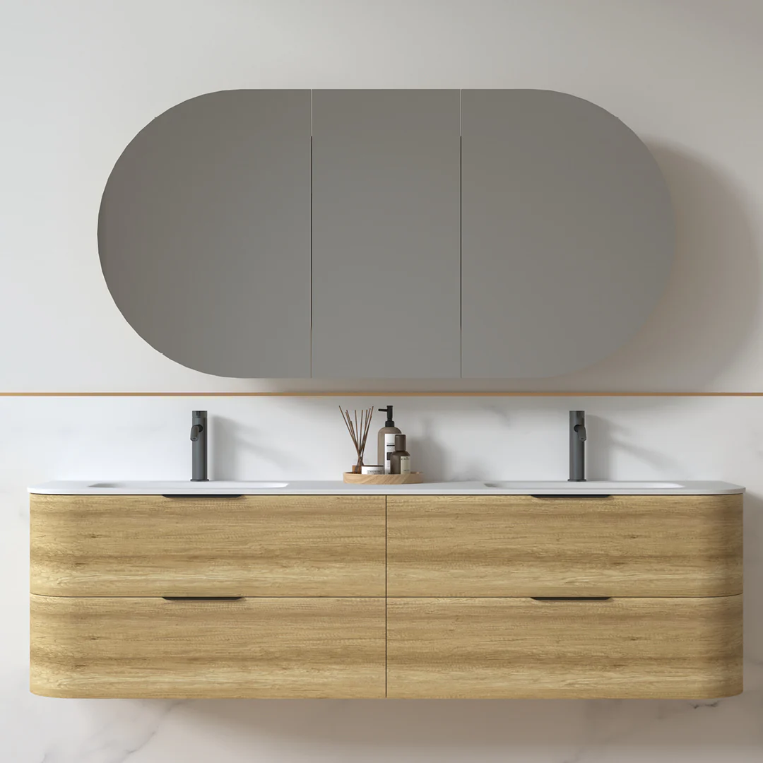 Anela 1800 Curved Sand Oak Wall Hung Vanity - Image 5