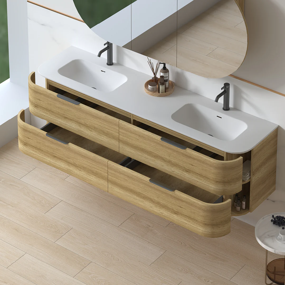 Anela 1800 Curved Sand Oak Wall Hung Vanity - Image 6