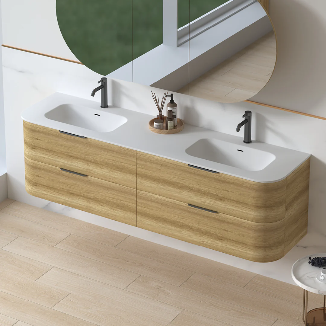 Anela 1800 Curved Sand Oak Wall Hung Vanity - Image 7