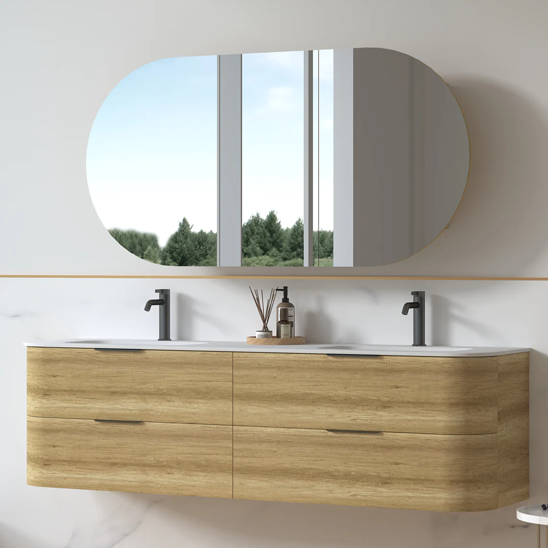 Anela 1800 Curved Sand Oak Wall Hung Vanity - Image 8