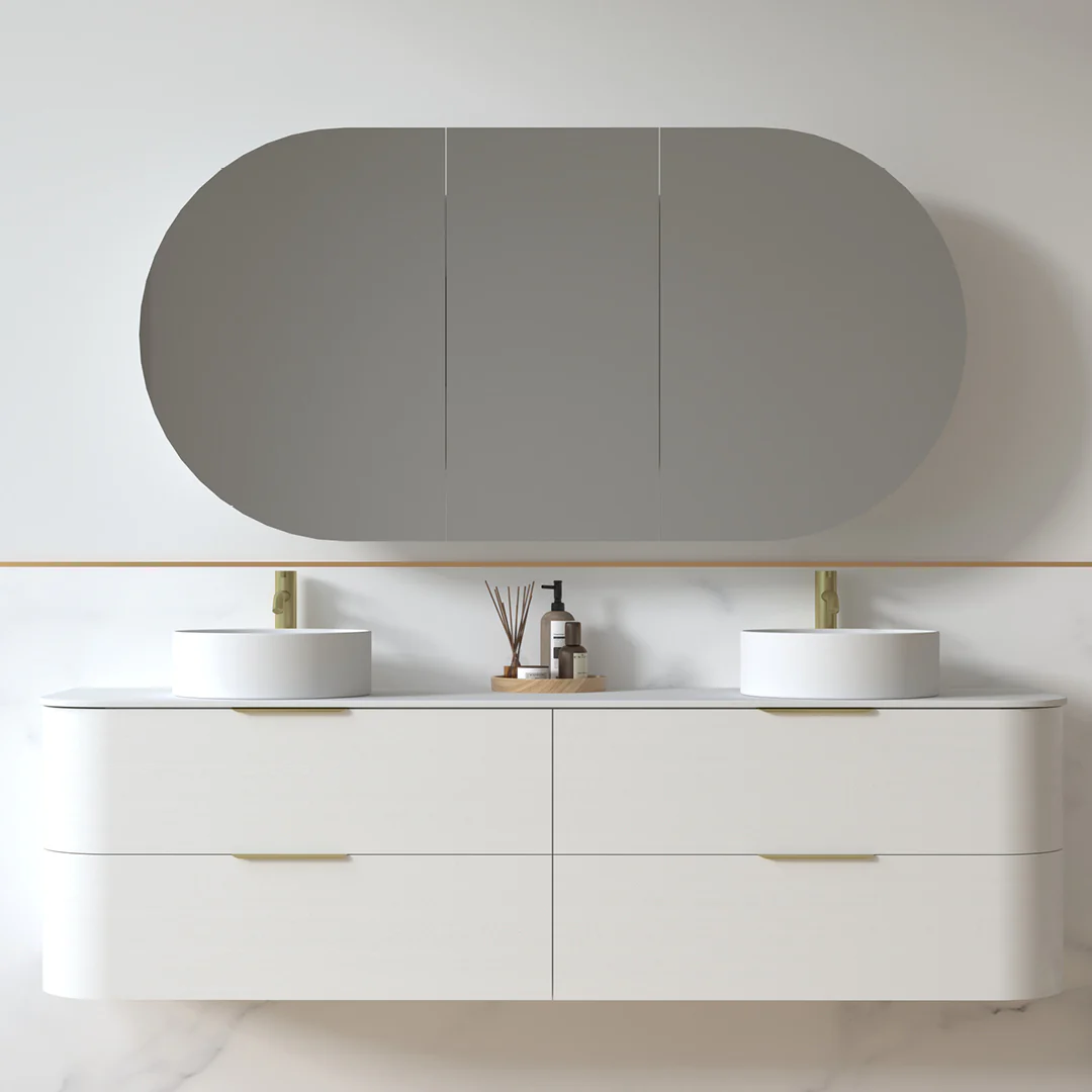 Anela 1800 Curved White Grain Wall Hung Vanity