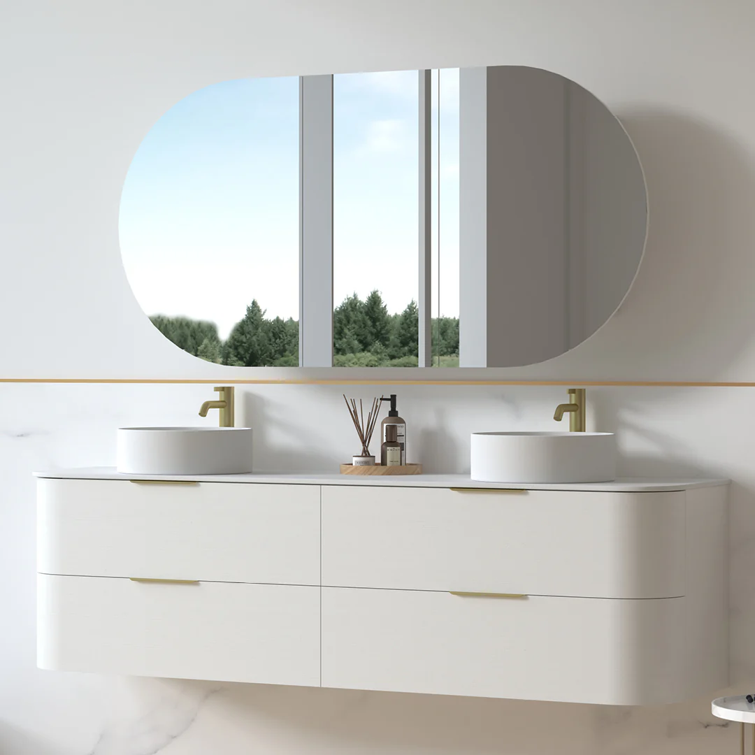 Anela 1800 Curved White Grain Wall Hung Vanity - Image 2