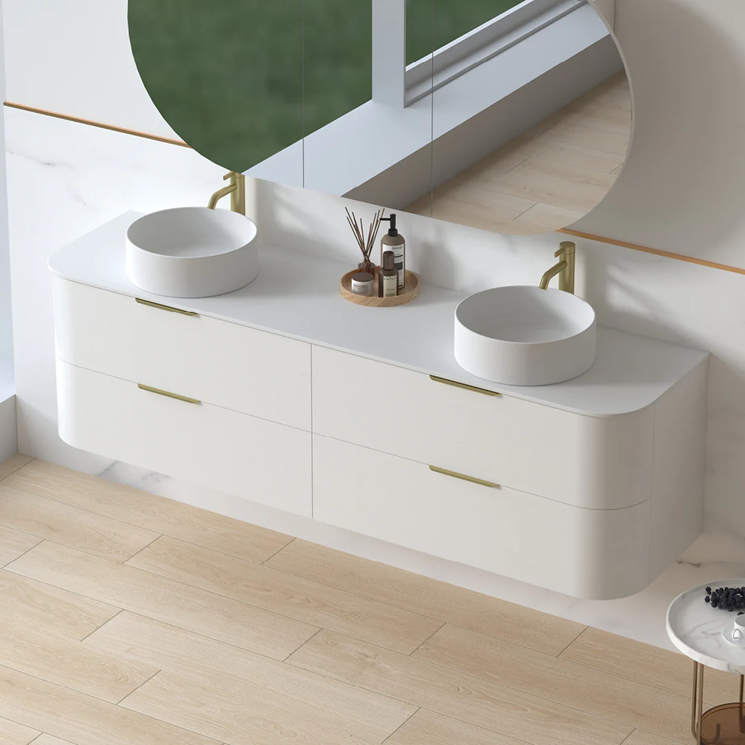 Anela 1800 Curved White Grain Wall Hung Vanity - Image 3