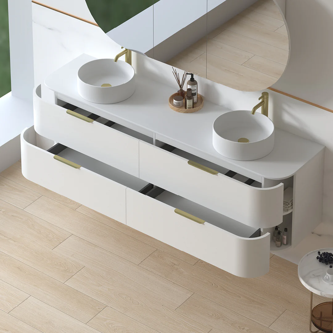 Anela 1800 Curved White Grain Wall Hung Vanity - Image 4