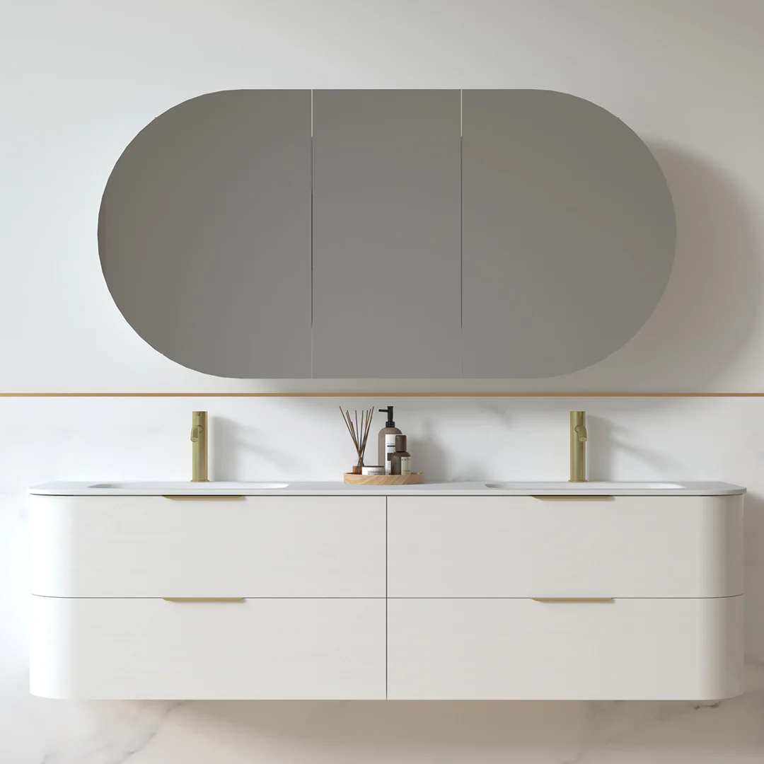 Anela 1800 Curved White Grain Wall Hung Vanity - Image 5