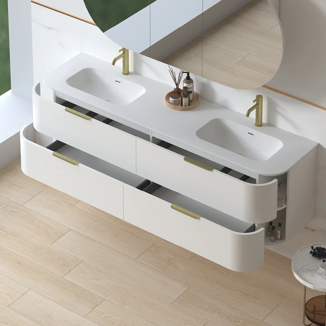 Anela 1800 Curved White Grain Wall Hung Vanity - Image 7