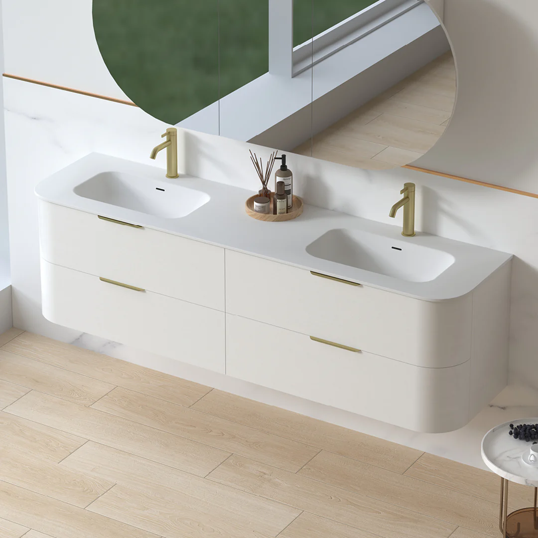Anela 1800 Curved White Grain Wall Hung Vanity - Image 8