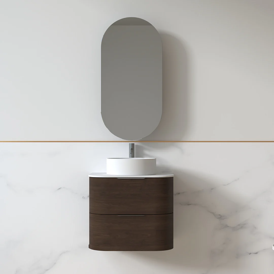 Anela 600 Curved Alder Walnut Wall Hung Vanity