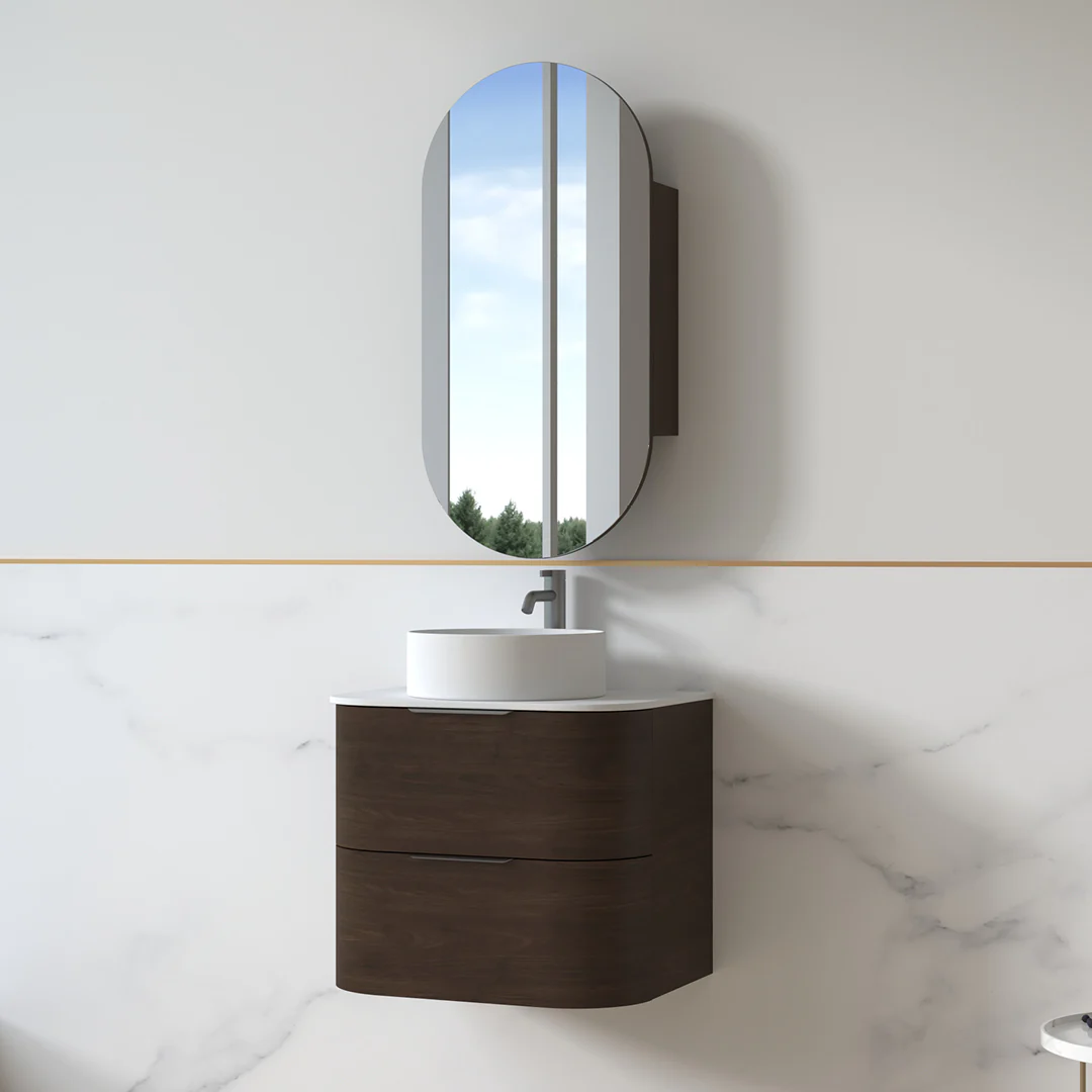Anela 600 Curved Alder Walnut Wall Hung Vanity - Image 2