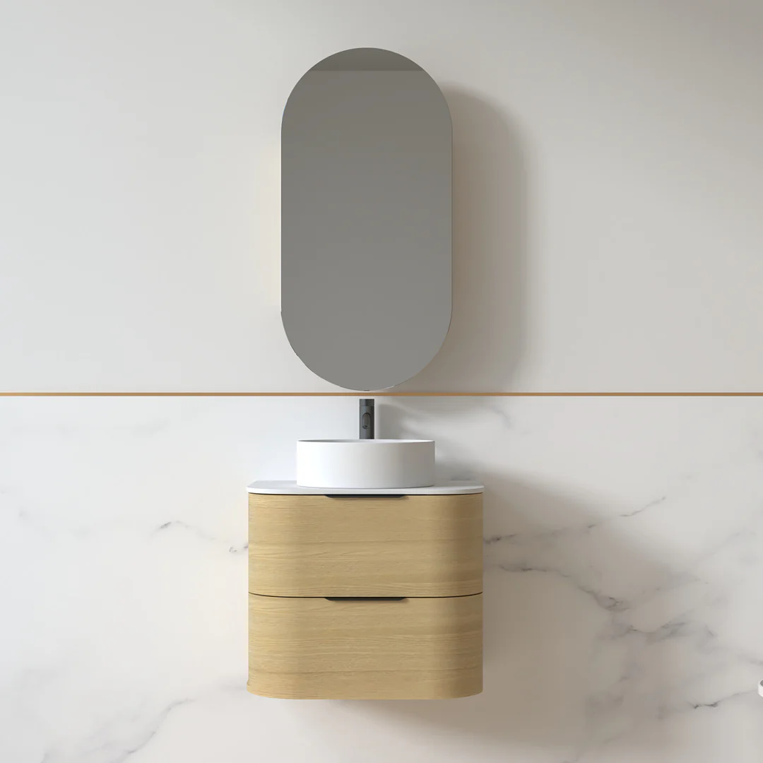 Anela 600 Curved Blonde Oak Wall Hung Vanity